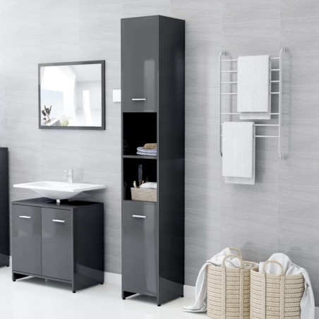 vidaXL Armadio da Bagno Grigio Lucido 30x30x183,5 cm in Truciolato