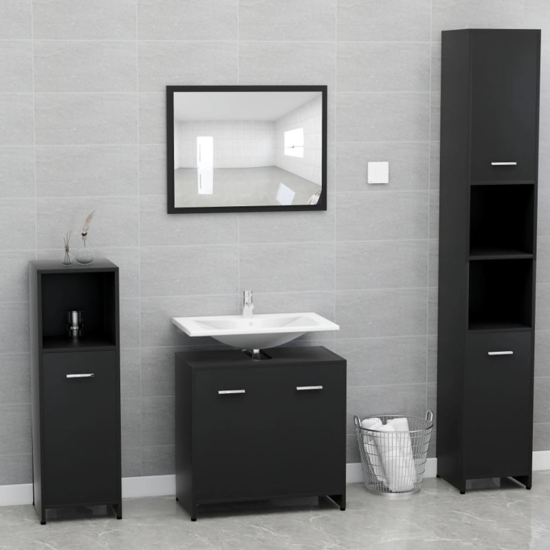 vidaXL Set Mobili da Bagno Nero in Legno Multistrato vidaXL Set Mobili da Bagno Nero in Legno Multistrato