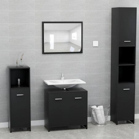vidaXL Set Mobili da Bagno Nero in Legno Multistrato