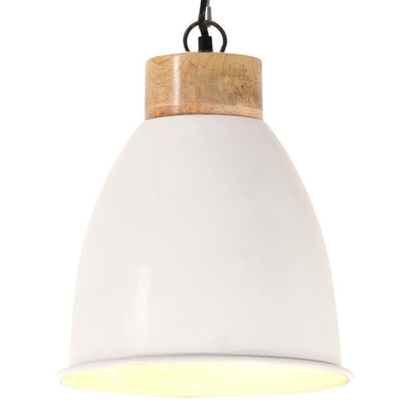 vidaXL Lampadario Industriale Bianco Ferro e Legno Massello 23 cm E27 vidaXL Lampadario Industriale Bianco Ferro e Legno Massello 23 cm E27