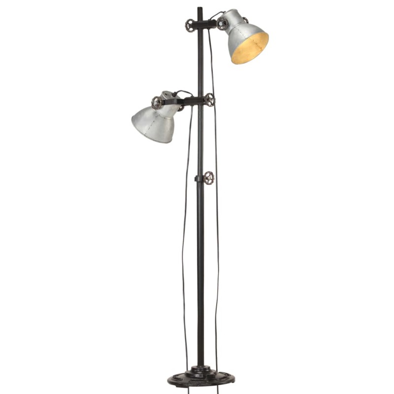 vidaXL Lampada da Pavimento con 2 Paralumi Argento E27 in Ghisa vidaXL Lampada da Pavimento con 2 Paralumi Argento E27 in Ghisa