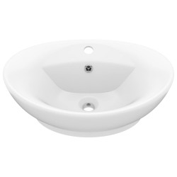 vidaXL Lavandino con Troppopieno Ovale Bianco Opaco 58,5x39cm Ceramica