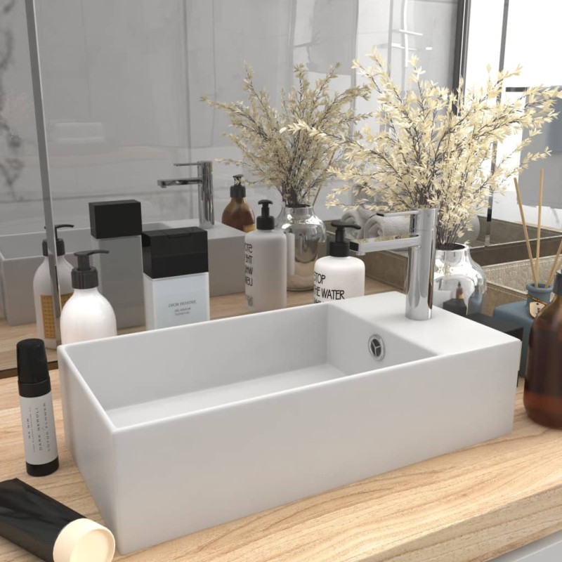 vidaXL Lavandino con Troppopieno in Ceramica Bianco Opaco vidaXL Lavandino con Troppopieno in Ceramica Bianco Opaco