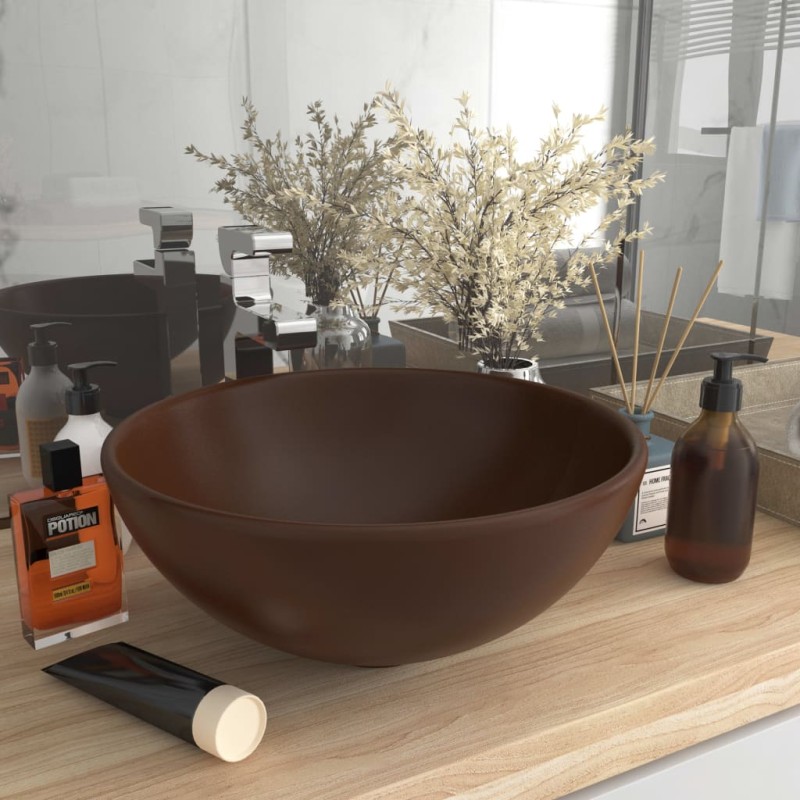 vidaXL Lavandino Lusso Rotondo Marrone Scuro Opaco 32,5x14 cm Ceramica vidaXL Lavandino Lusso Rotondo Marrone Scuro Opaco 32,5x14 cm Ceramica