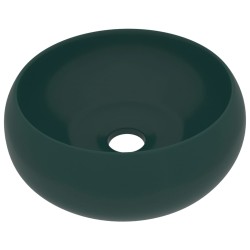 vidaXL Lavandino Lusso Rotondo Verde Scuro Opaco 40x15 cm in Ceramica