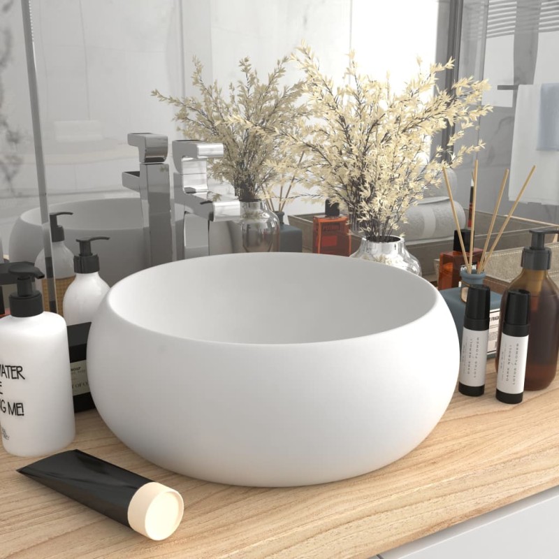 vidaXL Lavandino Lusso Rotondo Bianco Opaco 40x15 cm in Ceramica vidaXL Lavandino Lusso Rotondo Bianco Opaco 40x15 cm in Ceramica