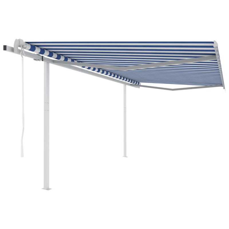 Tenda da Sole Retrattile Automatica con Pali 4x3,5 m Blu Bianca Tenda da Sole Retrattile Automatica con Pali 4x3,5 m Blu Bianca