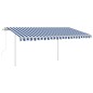 Tenda da Sole Retrattile Automatica con Pali 4x3,5 m Blu Bianca Tenda da Sole Retrattile Automatica con Pali 4x3,5 m Blu Bianca