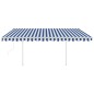 Tenda da Sole Retrattile Automatica con Pali 4x3,5 m Blu Bianca Tenda da Sole Retrattile Automatica con Pali 4x3,5 m Blu Bianca