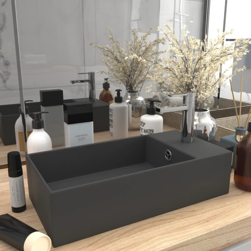 vidaXL Lavandino con Troppopieno in Ceramica Grigio Scuro vidaXL Lavandino con Troppopieno in Ceramica Grigio Scuro