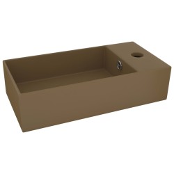 vidaXL Lavandino con Troppopieno in Ceramica Crema Opaco