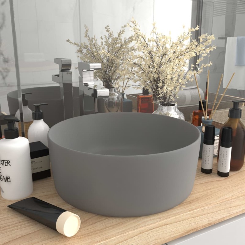 vidaXL Lavandino Lusso Rotondo Grigio Chiaro Opaco 40x15cm in Ceramica vidaXL Lavandino Lusso Rotondo Grigio Chiaro Opaco 40x15cm in Ceramica