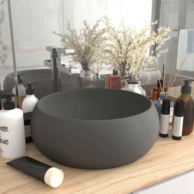vidaXL Lavandino Lusso Rotondo Grigio Scuro Opaco 40x15 cm in Ceramica vidaXL Lavandino Lusso Rotondo Grigio Scuro Opaco 40x15 cm in Ceramica
