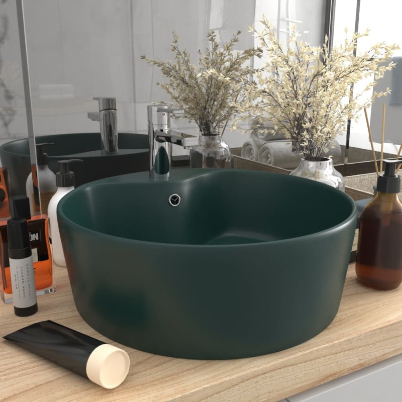 vidaXL Lavandino con Troppopieno Verde Scuro Opaco 36x13cm in Ceramica vidaXL Lavandino con Troppopieno Verde Scuro Opaco 36x13cm in Ceramica