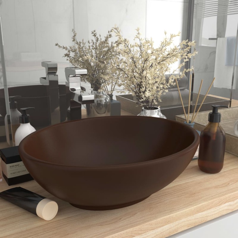 vidaXL Lavandino Lusso Ovale Marrone Scuro Opaco 40x33 cm in Ceramica vidaXL Lavandino Lusso Ovale Marrone Scuro Opaco 40x33 cm in Ceramica