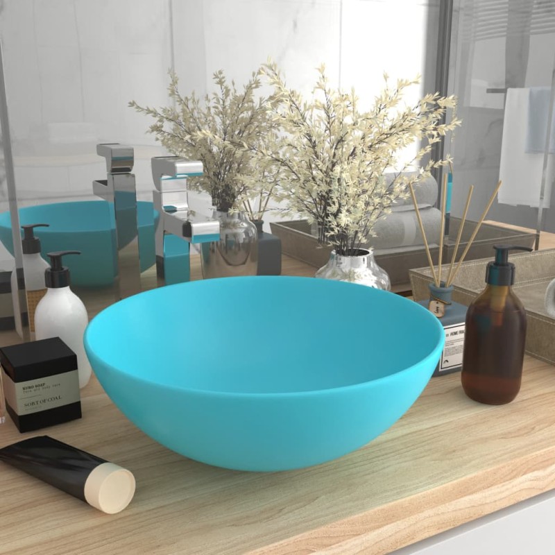 vidaXL Lavandino da Bagno in Ceramica Verde Chiaro Rotondo vidaXL Lavandino da Bagno in Ceramica Verde Chiaro Rotondo