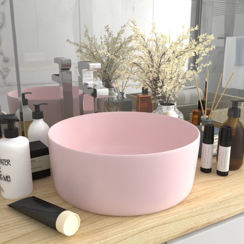 vidaXL Lavandino Lusso Rotondo Rosa Opaco 40x15 cm in Ceramica vidaXL Lavandino Lusso Rotondo Rosa Opaco 40x15 cm in Ceramica