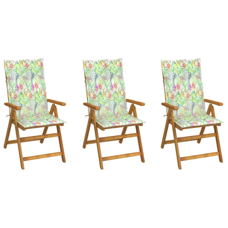 Sedie da Giardino Pieghevoli 3 pz con Cuscini Acacia Massello Sedie da Giardino Pieghevoli 3 pz con Cuscini Acacia Massello