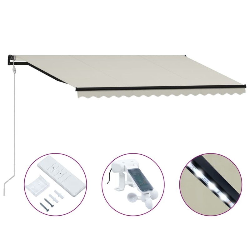 vidaXL Tenda da Sole Retrattile Sensore Vento e LED 400x300cm Crema vidaXL Tenda da Sole Retrattile Sensore Vento e LED 400x300cm Crema