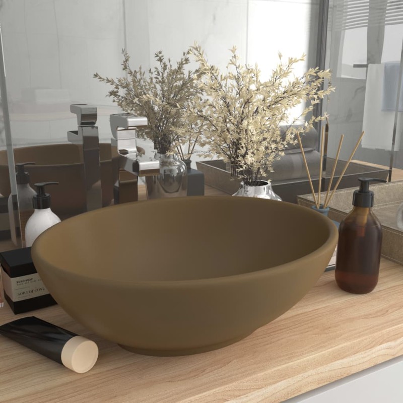 vidaXL Lavandino Lusso Ovale Crema Opaco 40x33 cm in Ceramica vidaXL Lavandino Lusso Ovale Crema Opaco 40x33 cm in Ceramica