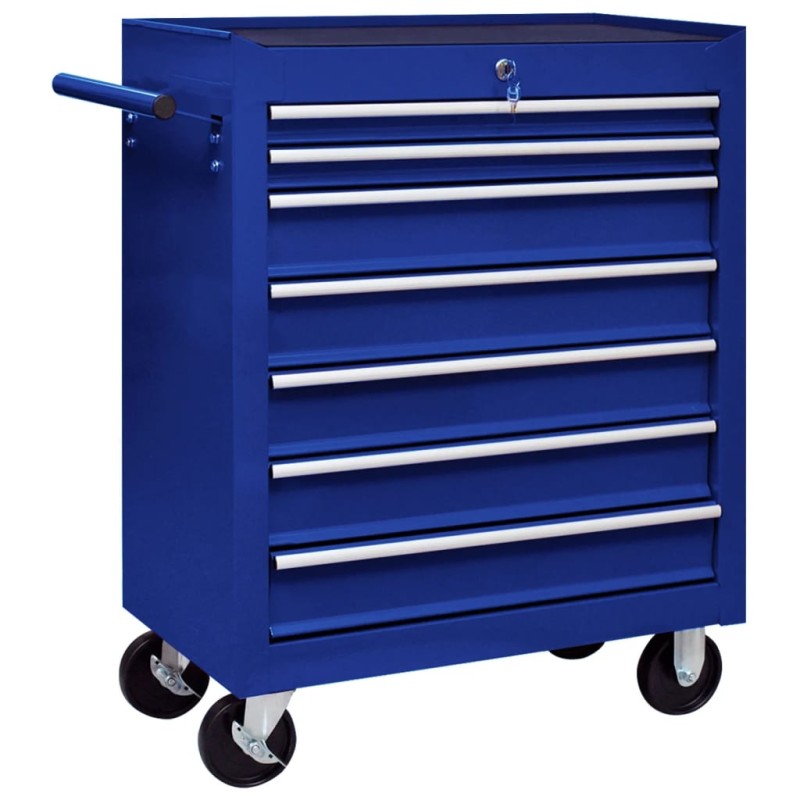 vidaXL Carrello Portautensili con 7 Cassetti per Officina Blu vidaXL Carrello Portautensili con 7 Cassetti per Officina Blu