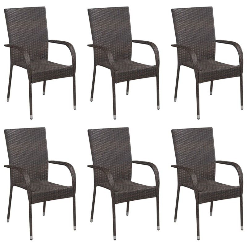 vidaXL Sedie da Esterno Impilabili 6 pz in Polyrattan Marrone vidaXL Sedie da Esterno Impilabili 6 pz in Polyrattan Marrone