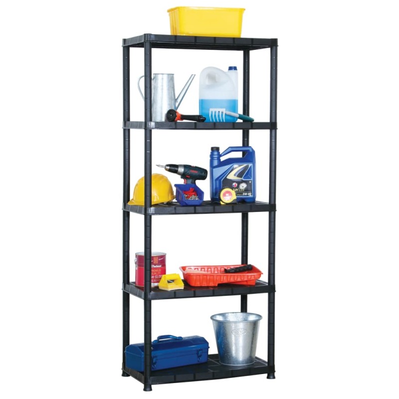 vidaXL Scaffale a 5 Ripiani Nero 71x38x170 cm in Plastica vidaXL Scaffale a 5 Ripiani Nero 71x38x170 cm in Plastica