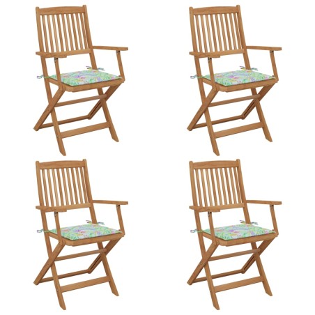 Sedie da Giardino Pieghevoli 4 pz con Cuscini Massello Acacia