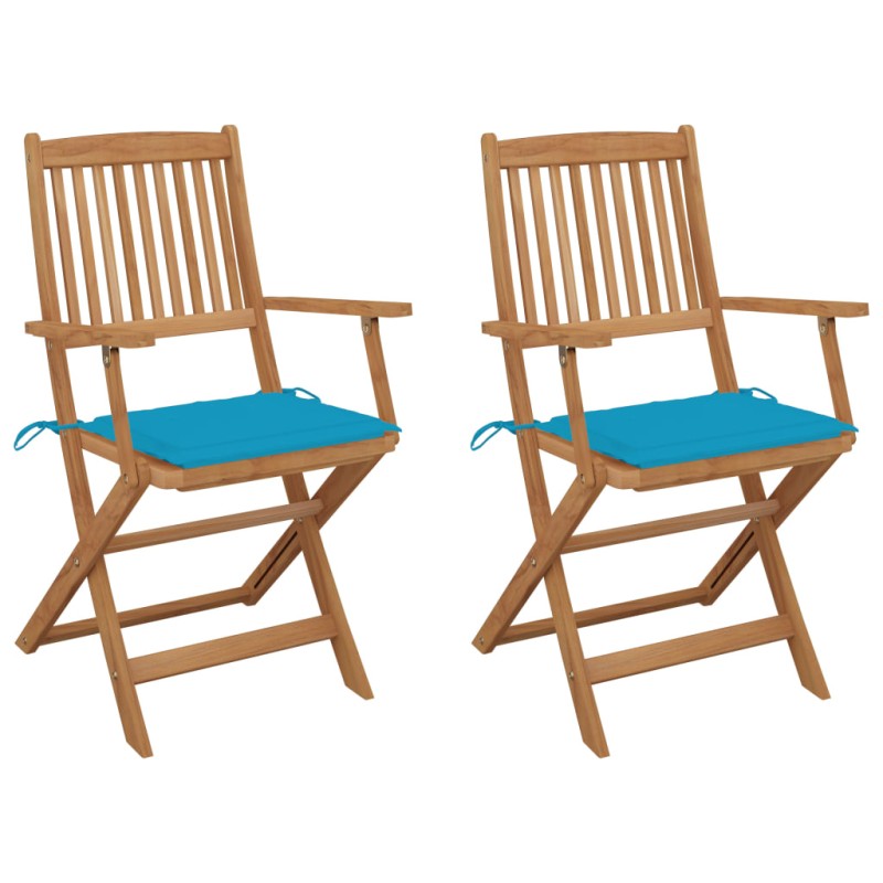 Sedie da Giardino Pieghevoli 2 pz con Cuscini Massello Acacia Sedie da Giardino Pieghevoli 2 pz con Cuscini Massello Acacia