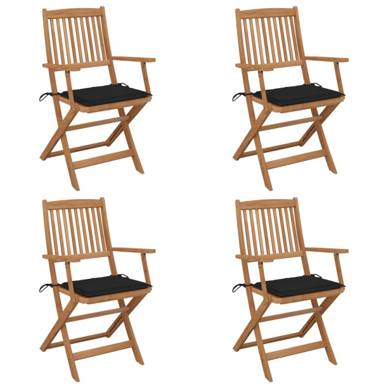 vidaXL Sedie da Giardino Pieghevoli 4 pz con Cuscini Massello Acacia vidaXL Sedie da Giardino Pieghevoli 4 pz con Cuscini Massello Acacia