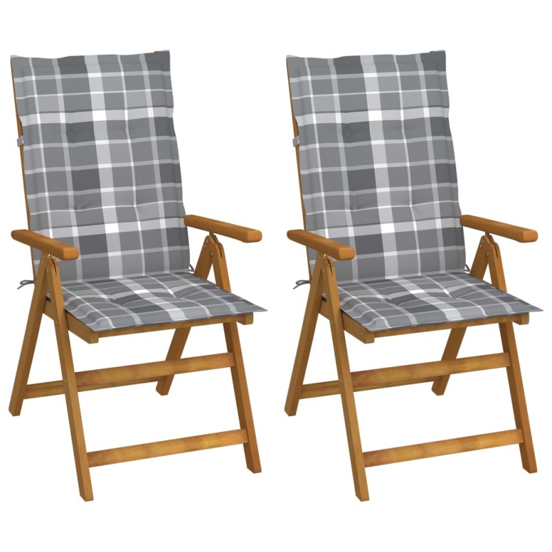 Sedie da Giardino Reclinabili 2 pz con Cuscini Massello Acacia Sedie da Giardino Reclinabili 2 pz con Cuscini Massello Acacia