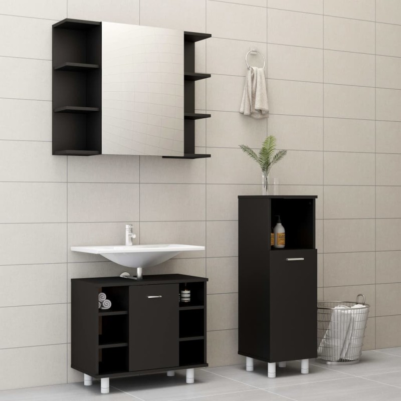 vidaXL Set Mobili da Bagno 3 pz Nero in Truciolato vidaXL Set Mobili da Bagno 3 pz Nero in Truciolato
