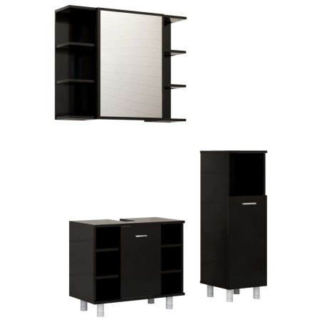 vidaXL Set Mobili da Bagno 3 pz Nero in Truciolato
