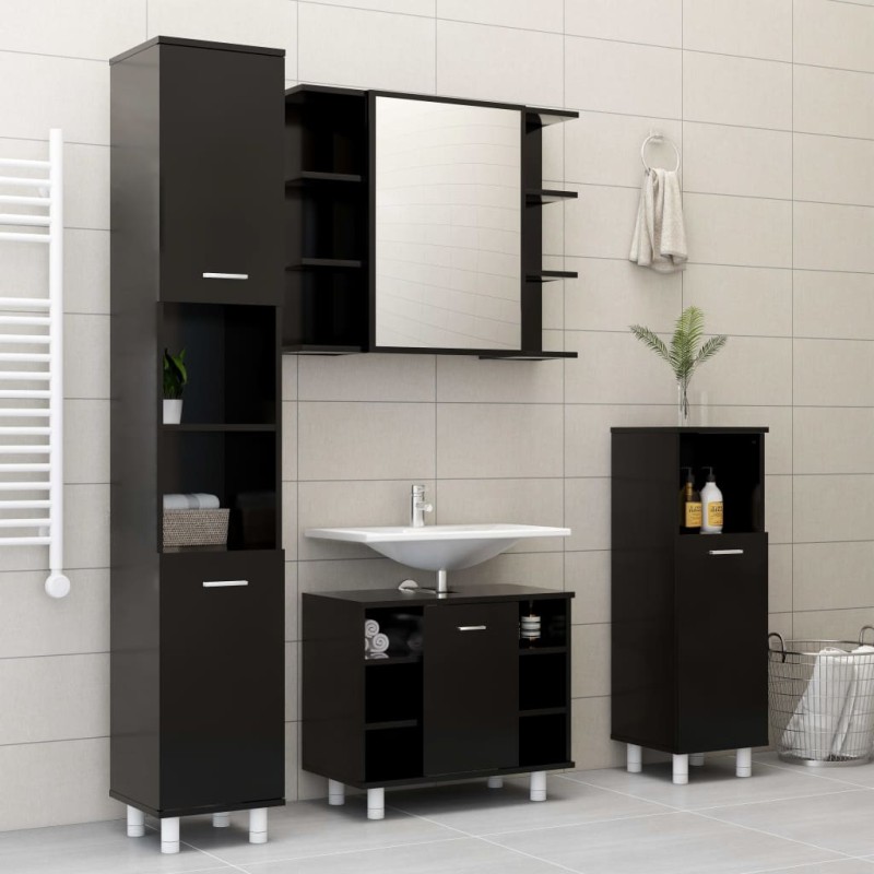 vidaXL Set Mobili da Bagno 4 pz Nero in Truciolato vidaXL Set Mobili da Bagno 4 pz Nero in Truciolato