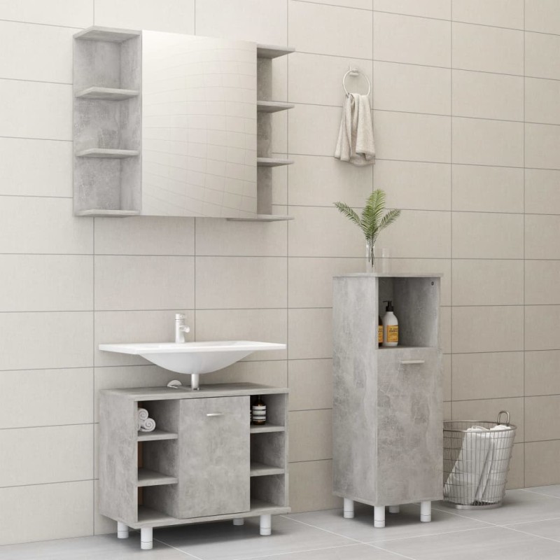 vidaXL Set Mobili da Bagno 3 pz Grigio Cemento in Truciolato vidaXL Set Mobili da Bagno 3 pz Grigio Cemento in Truciolato