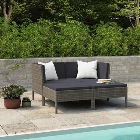 vidaXL Set Divani da Giardino 4 pz con Cuscini in Polyrattan Grigio