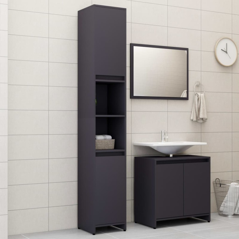 vidaXL Set Mobili da Bagno 3 pz Grigio in Truciolato vidaXL Set Mobili da Bagno 3 pz Grigio in Truciolato