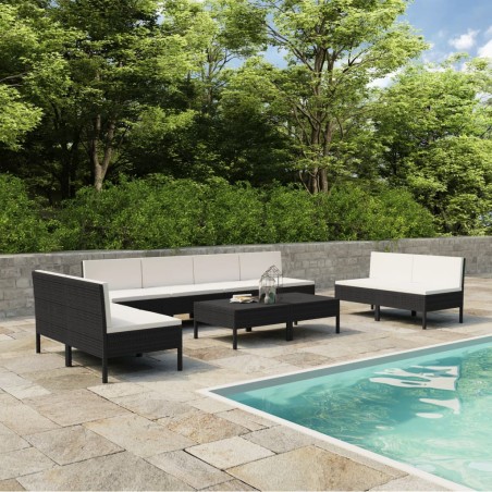 vidaXL Set Divani da Giardino 10 pz con Cuscini in Polyrattan Nero