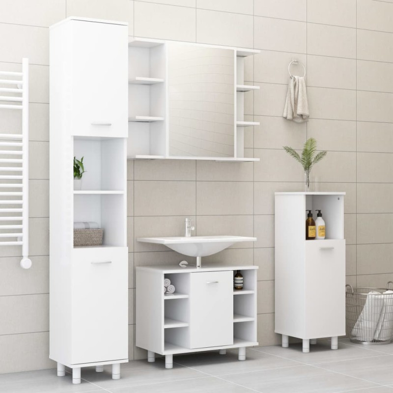 vidaXL Set Mobili da Bagno 4 pz Bianco in Truciolato vidaXL Set Mobili da Bagno 4 pz Bianco in Truciolato