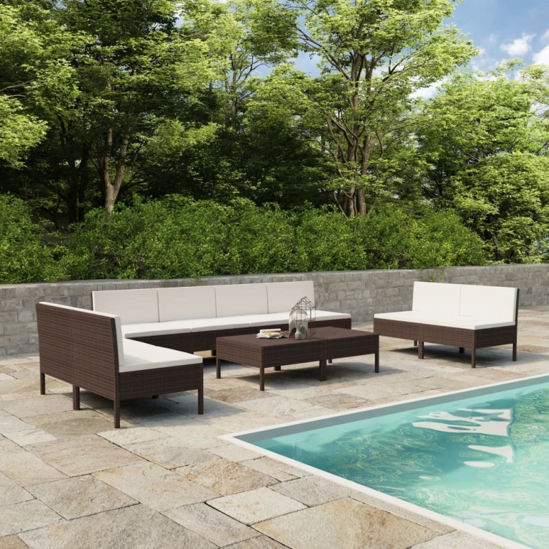 vidaXL Set Divani da Giardino 10 pz con Cuscini in Polyrattan Marrone vidaXL Set Divani da Giardino 10 pz con Cuscini in Polyrattan Marrone