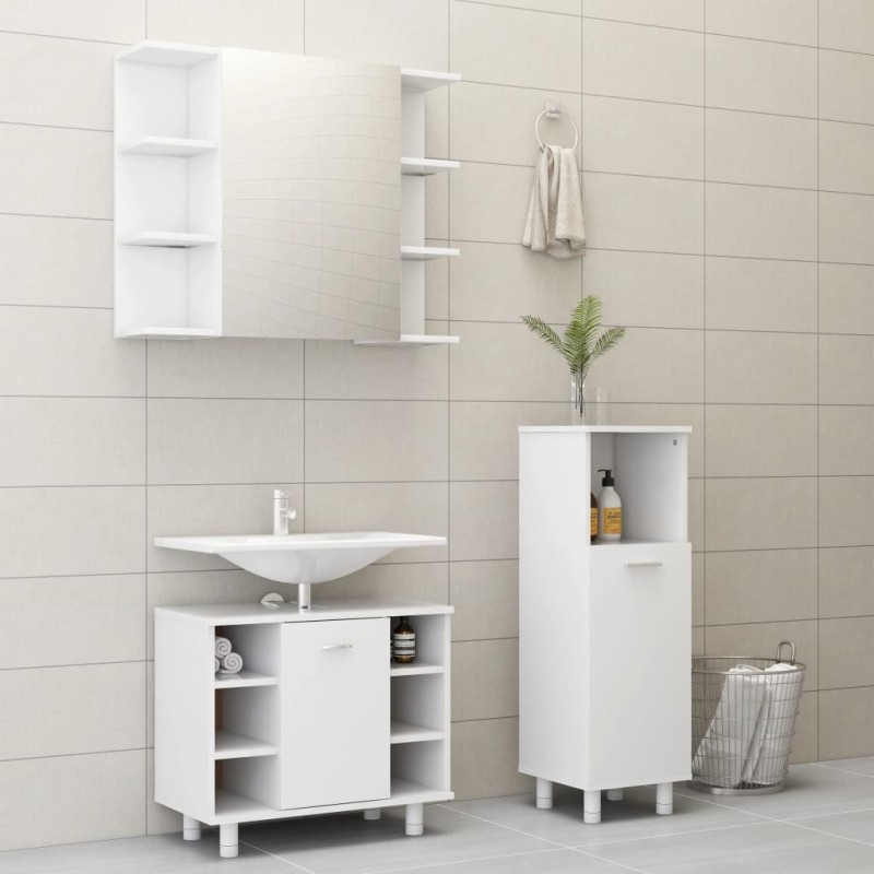 vidaXL Set Mobili da Bagno 3 pz Bianco in Truciolato vidaXL Set Mobili da Bagno 3 pz Bianco in Truciolato