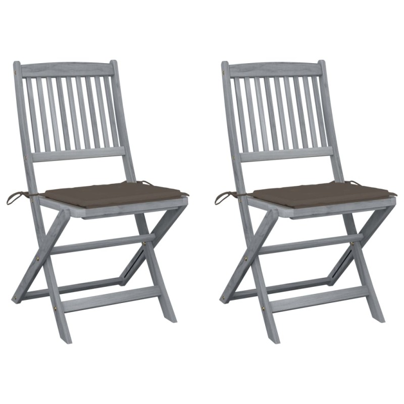 vidaXL Sedie da Giardino Pieghevoli 2pz con Cuscini in Massello Acacia vidaXL Sedie da Giardino Pieghevoli 2pz con Cuscini in Massello Acacia