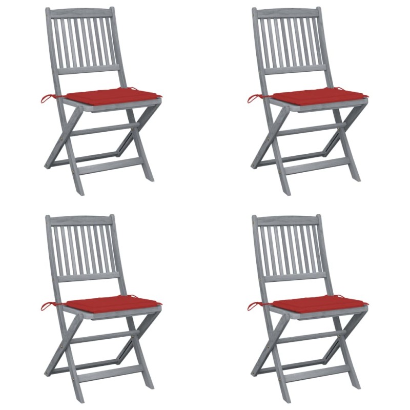 vidaXL Sedie da Giardino Pieghevoli 4pz con Cuscini in Massello Acacia vidaXL Sedie da Giardino Pieghevoli 4pz con Cuscini in Massello Acacia