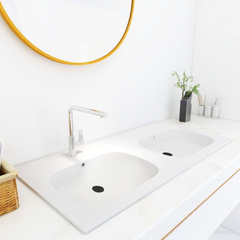 vidaXL Lavabo Doppio da Incasso 1205x460x145 mm in SMC Bianco vidaXL Lavabo Doppio da Incasso 1205x460x145 mm in SMC Bianco