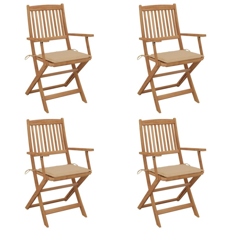 vidaXL Sedie da Giardino Pieghevoli 4 pz con Cuscini Massello Acacia vidaXL Sedie da Giardino Pieghevoli 4 pz con Cuscini Massello Acacia