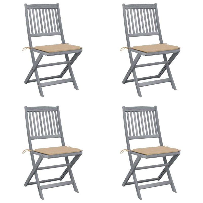 Sedie da Giardino Pieghevoli 4pz con Cuscini in Massello Acacia Sedie da Giardino Pieghevoli 4pz con Cuscini in Massello Acacia