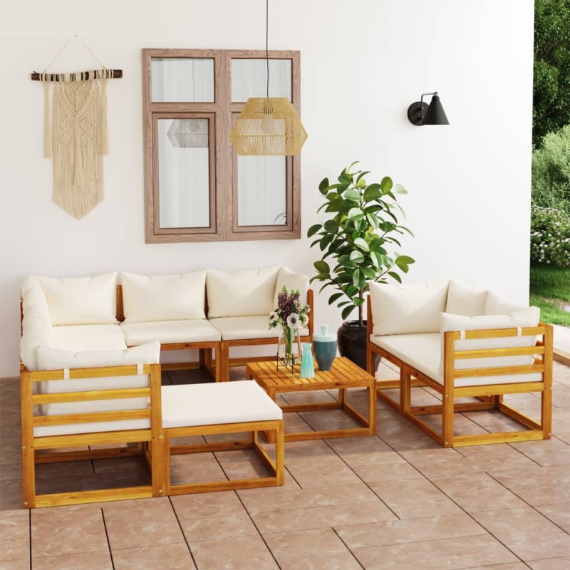 vidaXL Set Divani da Giardino 10 pz con Cuscini Crema Massello Acacia vidaXL Set Divani da Giardino 10 pz con Cuscini Crema Massello Acacia