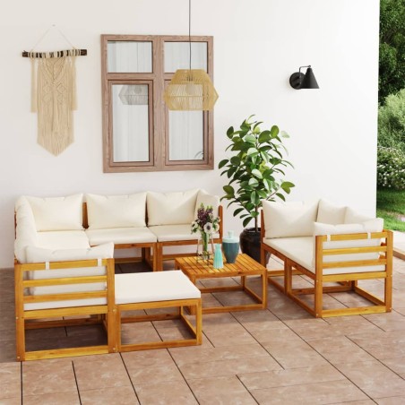 vidaXL Set Divani da Giardino 10 pz con Cuscini Crema Massello Acacia