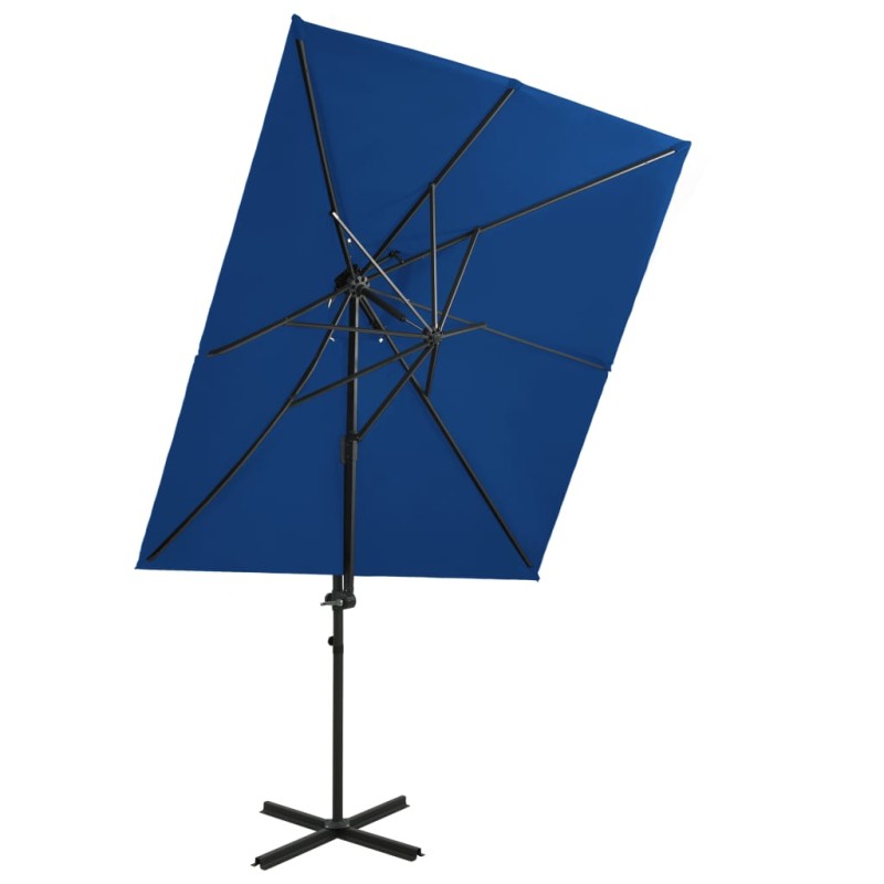 vidaXL Ombrellone a Sbalzo con Doppia Copertura 250x250 cm Azzurro vidaXL Ombrellone a Sbalzo con Doppia Copertura 250x250 cm Azzurro