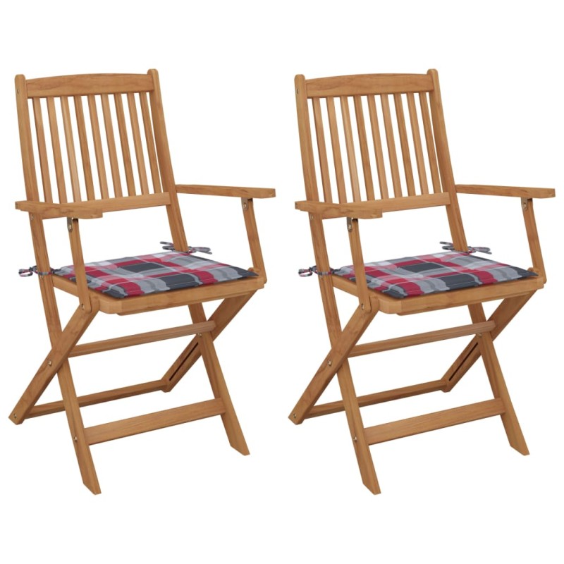 Sedie da Giardino Pieghevoli 2 pz con Cuscini Massello Acacia Sedie da Giardino Pieghevoli 2 pz con Cuscini Massello Acacia